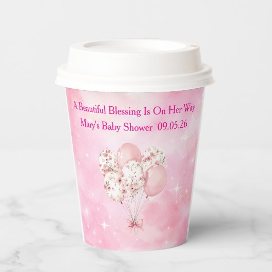 Editable Pink Chinoiserie Baby Shower Tableware Papieren Bekers (Voorkant)