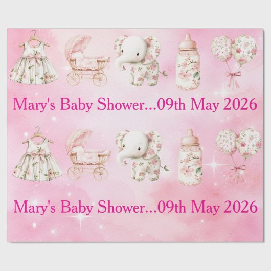 Editable Pink Chinoiserie Wrapping Paper Cadeaupapier (Vlak)