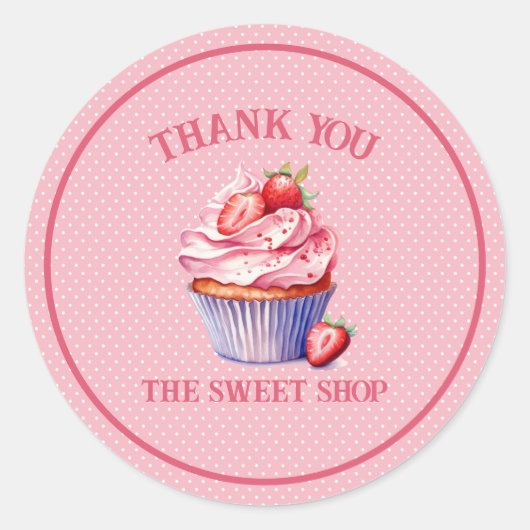 Editable Pink Cupcake Sticker – Custom Bakery (Voorkant)