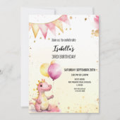 Editable Pink Dragon Birthday Invitation Kaart (Voorkant)