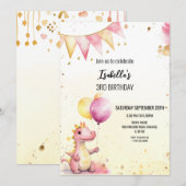 Editable Pink Dragon Birthday Invitation Kaart (Voorkant / Achterkant)
