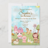 Editable Pink Farm Birthday Invitation Kaart (Voorkant)