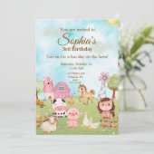 Editable Pink Farm Birthday Invitation Kaart (Staand voorkant)