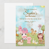 Editable Pink Farm Birthday Invitation Kaart (Voorkant / Achterkant)