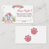 Editable Pink Flower Elephant Diaper Raffle Ticket Informatiekaartje (Voorkant / Achterkant)