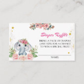 Editable Pink Flower Elephant Diaper Raffle Ticket Informatiekaartje (Voorkant)