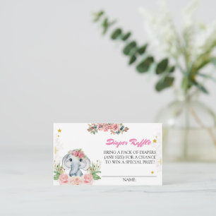 Editable Pink Flower Elephant Diaper Raffle Ticket Informatiekaartje