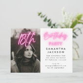 Editable Pink Neon Lights 18e verjaardag Kaart (Staand voorkant)