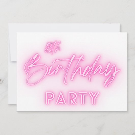 Editable Pink Neon Lights 18e verjaardag Kaart (Achterkant)