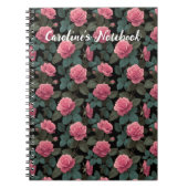 Editable Pink Roses on Black Floral Pattern Custom Notitieboek (Voorkant)
