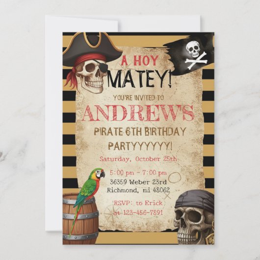 Editable Pirate Party Template Invitation Kaart (Voorkant)