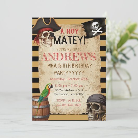 Editable Pirate Party Template Invitation Kaart (Staand voorkant)