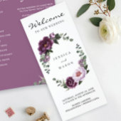 Editable Plum Peonies Trifold Wedding Programme Flyer