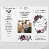 Editable Plum Peonies Trifold Wedding Programme Flyer (Voorkant)