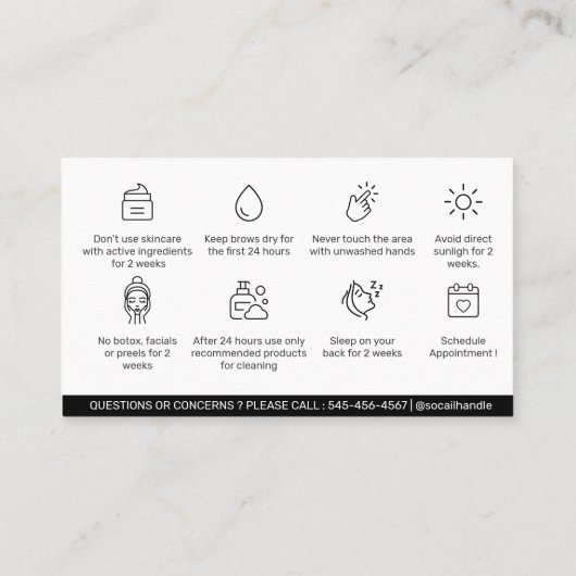 Editable PMU Brow Eyebrows Microblading Aftercare  Visitekaartje (Achterkant)