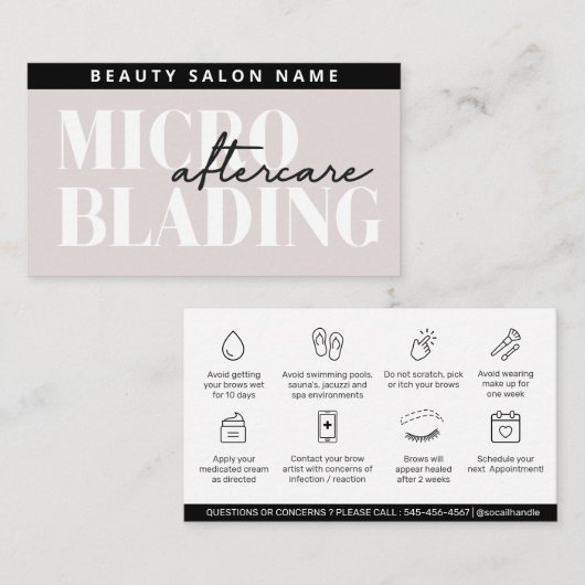 Editable PMU Brow Eyebrows Microblading Aftercare  Visitekaartje (Voorkant / Achterkant)