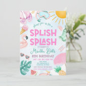 Editable Pool Party Invitation Summer Girl Birthda Kaart (Staand voorkant)