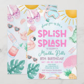 Editable Pool Party Invitation Summer Girl Birthda Kaart (Voorkant / Achterkant)