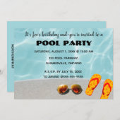 Editable Poolside Birthday Party Invitation Kaart (Voorkant / Achterkant)