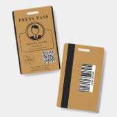 Editable Press Pass Layout Photo ID Plus QR Code Badge (Front & Back)