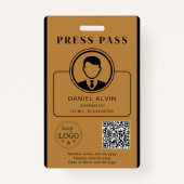 Editable Press Pass Layout Photo ID Plus QR Code Badge (Voorkant)