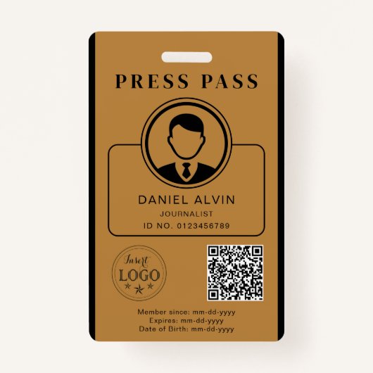 Editable Press Pass Layout Photo ID Plus QR Code Badge (Voorkant)