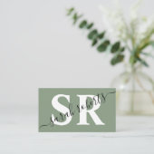 Editable professionele monogram naam groen visitekaartje (Staand voorkant)
