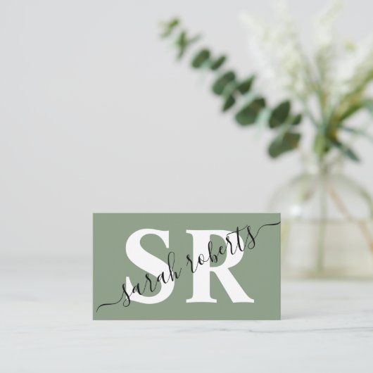 Editable professionele monogram naam groen visitekaartje (Staand voorkant)