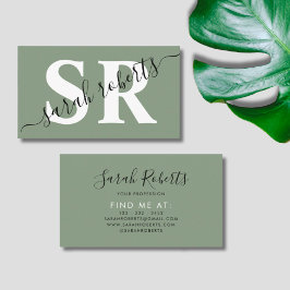 Editable professionele monogram naam groen visitekaartje