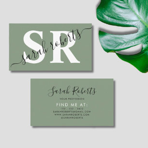 Editable professionele monogram naam groen visitekaartje