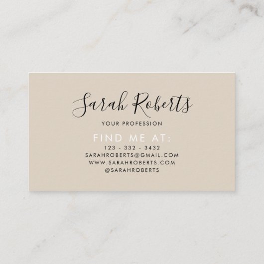 Editable professionele monogram name beige visitekaartje (Achterkant)