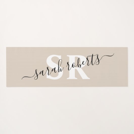 Editable professionele monogram name beige yogamat (Achterkant (horizontaal))