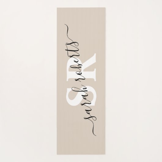 Editable professionele monogram name beige yogamat (Achterkant)