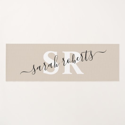 Editable professionele monogram name beige yogamat (Voorkant (horizontaal))