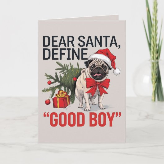 EDITABLE Pug Funny Dog Christmas Kaart (Voorkant)