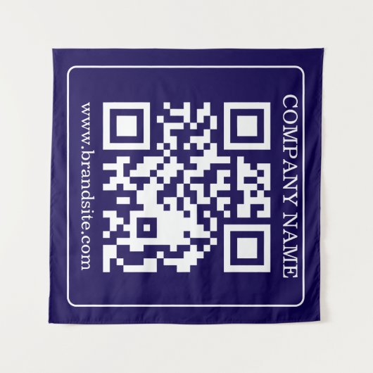 Editable QR Code Navy Blue Modern Branding Display Wandkleed (Voorkant (horizontaal))