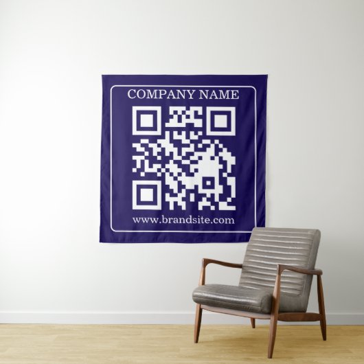 Editable QR Code Navy Blue Modern Branding Display Wandkleed (In situ)
