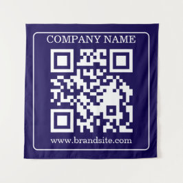 Editable QR Code Navy Blue Modern Branding Display Wandkleed