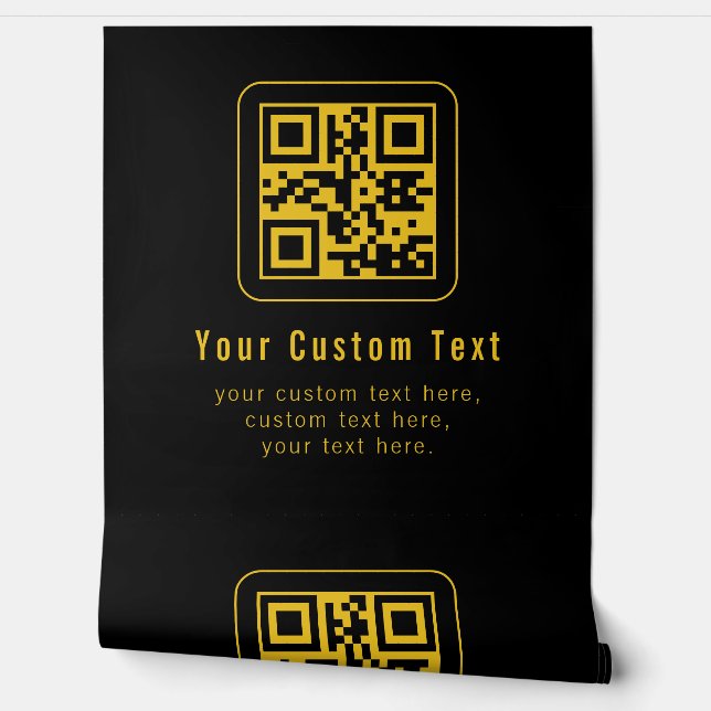 Editable QR Code & Text Template | Black & Gold Behang (Afrollen)