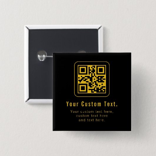 Editable QR Code & Text Template | Black & Gold Vierkante Button 5,1 Cm (Voorkant /achterkant)