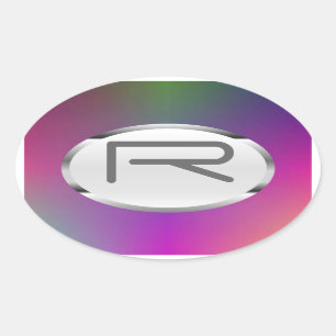 Editable R "Paarse metalen" Silver Oval Stickers