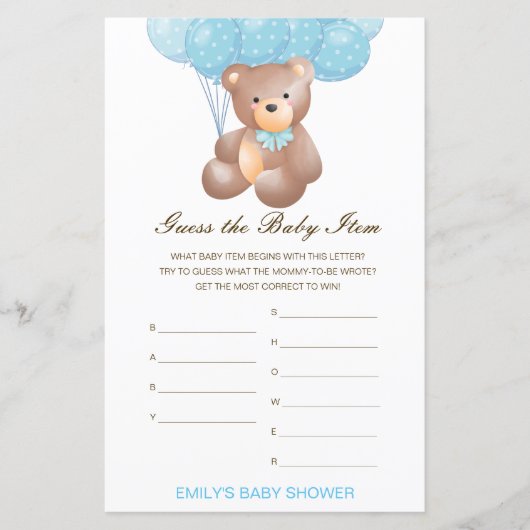 Editable raad het Baby Baby shower Game (Voorkant)