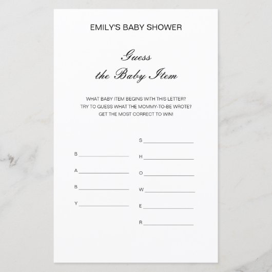 Editable raad het Baby Baby shower Game (Voorkant)