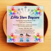 Editable Rainbow Handprint Nursery Card Design Vierkante Visitekaartje