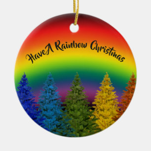 Editable Rainbow kerstboom Keramisch Ornament