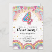 Editable Rainbow Sequin 4th Birthday Invitation Kaart (Voorkant)