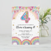 Editable Rainbow Sequin 4th Birthday Invitation Kaart (Staand voorkant)