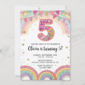 Editable Rainbow Sequin 5th Birthday Invitation Kaart (Voorkant)