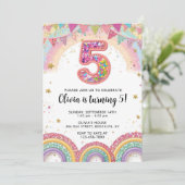 Editable Rainbow Sequin 5th Birthday Invitation Kaart (Staand voorkant)