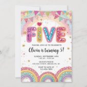 Editable Rainbow Sequin 5th Birthday Invitation Kaart (Voorkant)